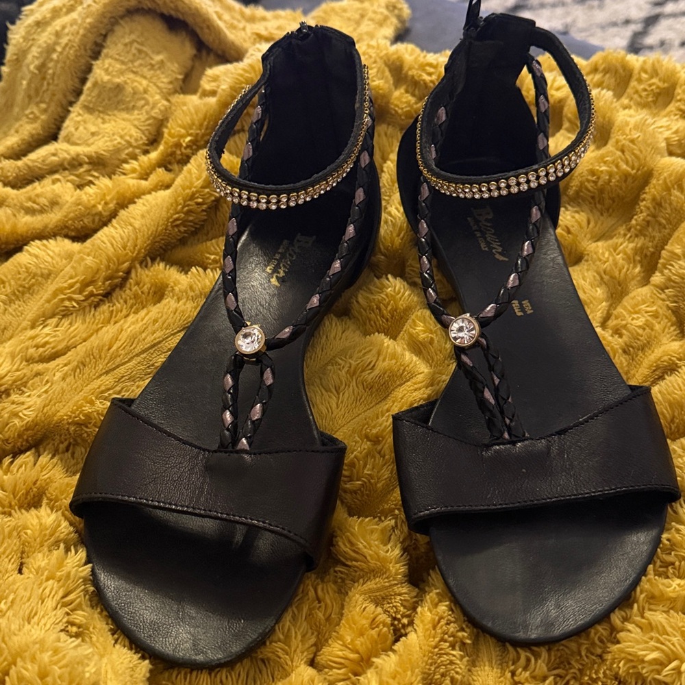 Browns Black Sandals with Rhinestone Accents